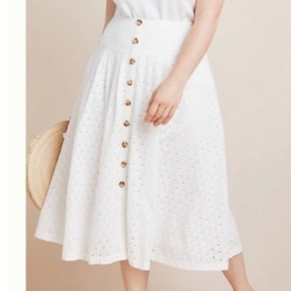 Anthropologie Dresses & Skirts - Maeve Button-Front Eyelet Lined Midi Skirt NEW